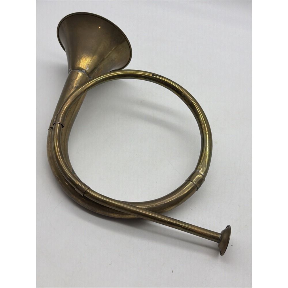Vintage Brass Metal Natural Horn French or Hunting Style Decorative Patina 7x12"